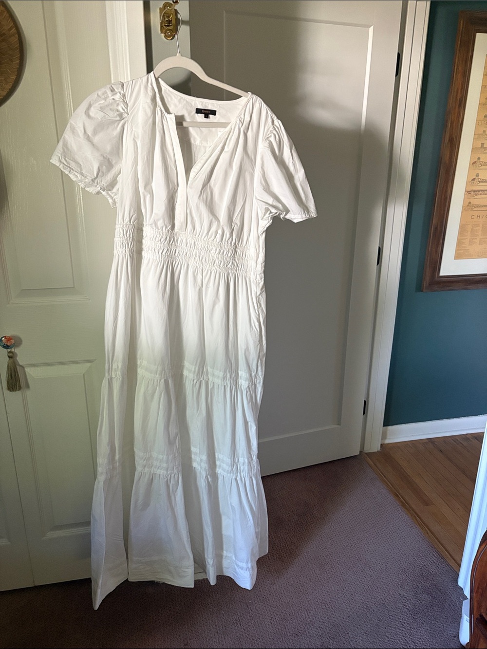 Quince White Tiered organic poplin Short-Sleeve Maxi Dress